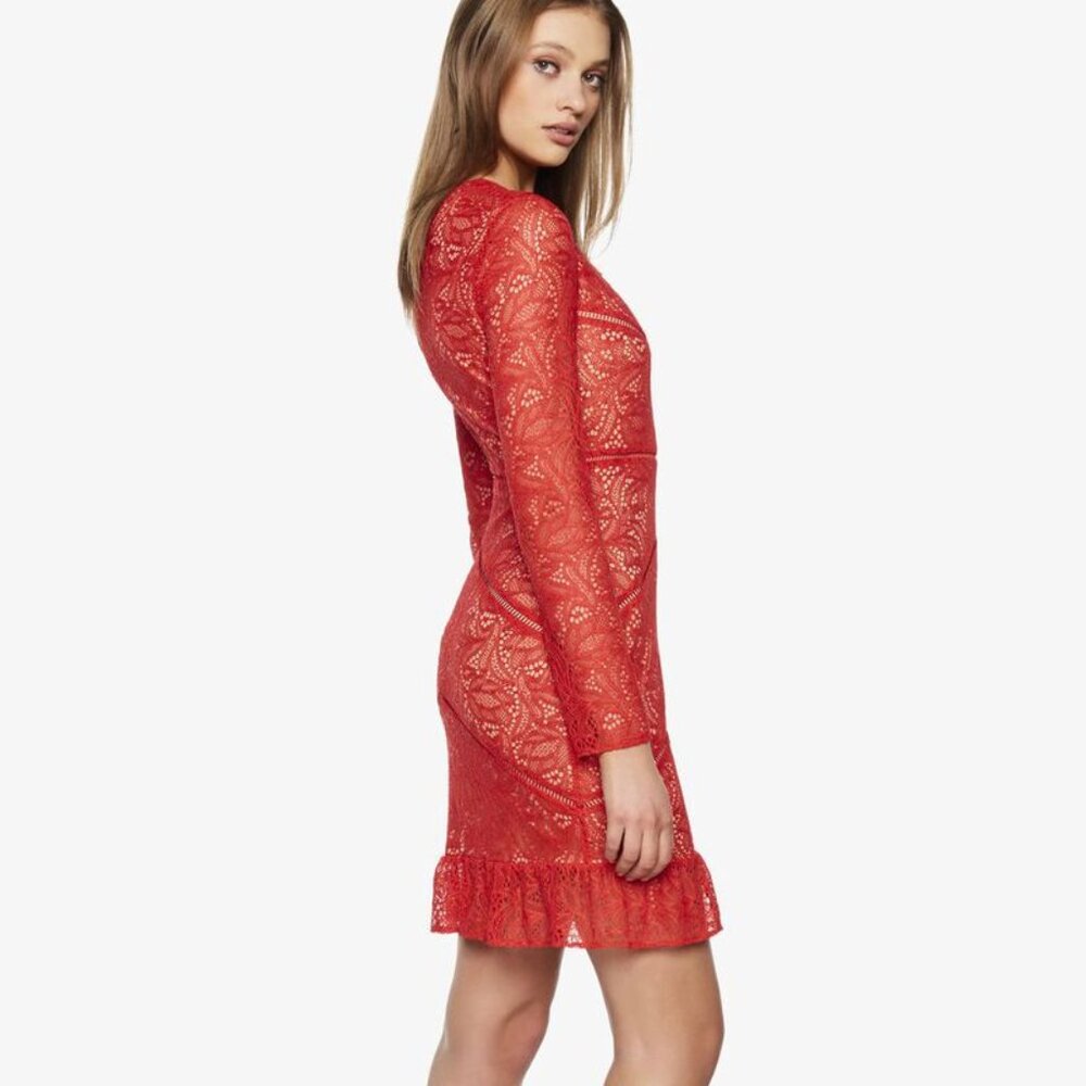 Bardot Sasha Lace Dress In Fire Red